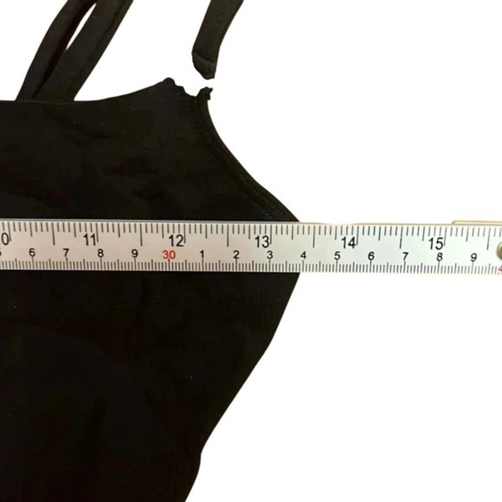 Black Square Neck Tank Bodysuit Snap Closure Adjustable Straps Dance Night out - Picture 3 of 10